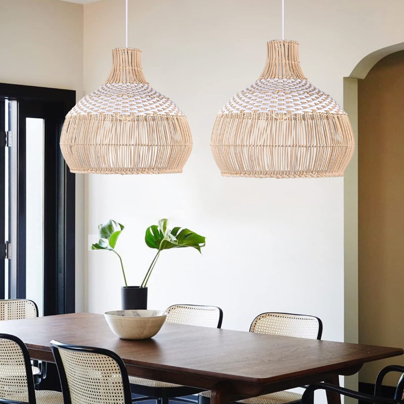 Weiße Rattan-Pendelleuchte, gewebter Rattan-Lampenschirm, 50 cm