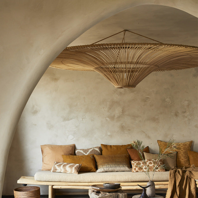 Große moderne Rattan-Pendelleuchte, Deckenlampenschirm, 100 cm