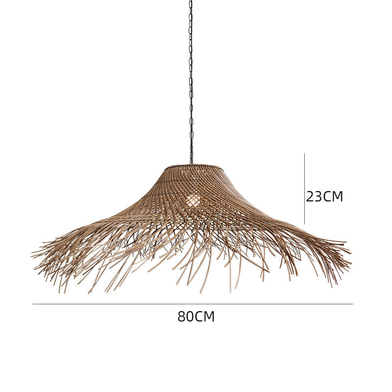 Lampenschirm für Pendelleuchte aus gewelltem, gewebtem Rattan