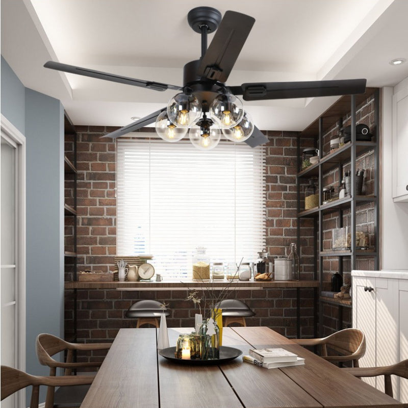 Schwarzer Vintage Deckenventilator mit Lichtern 52''