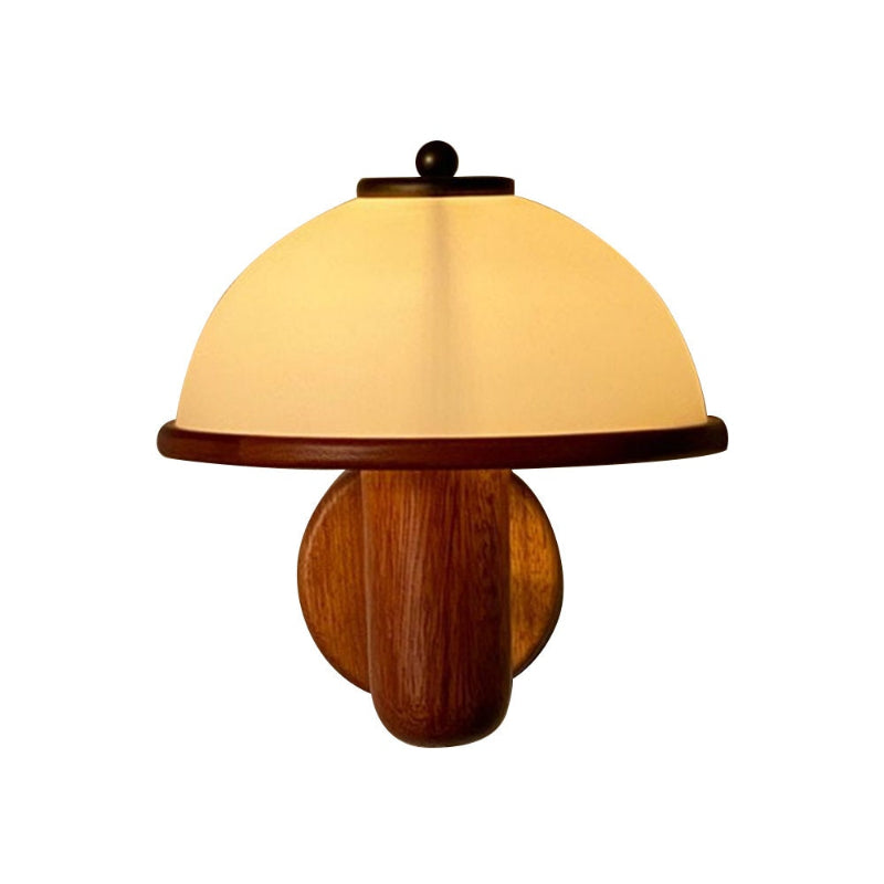 Vintage Wandlampe aus Holz mit Glasschirm