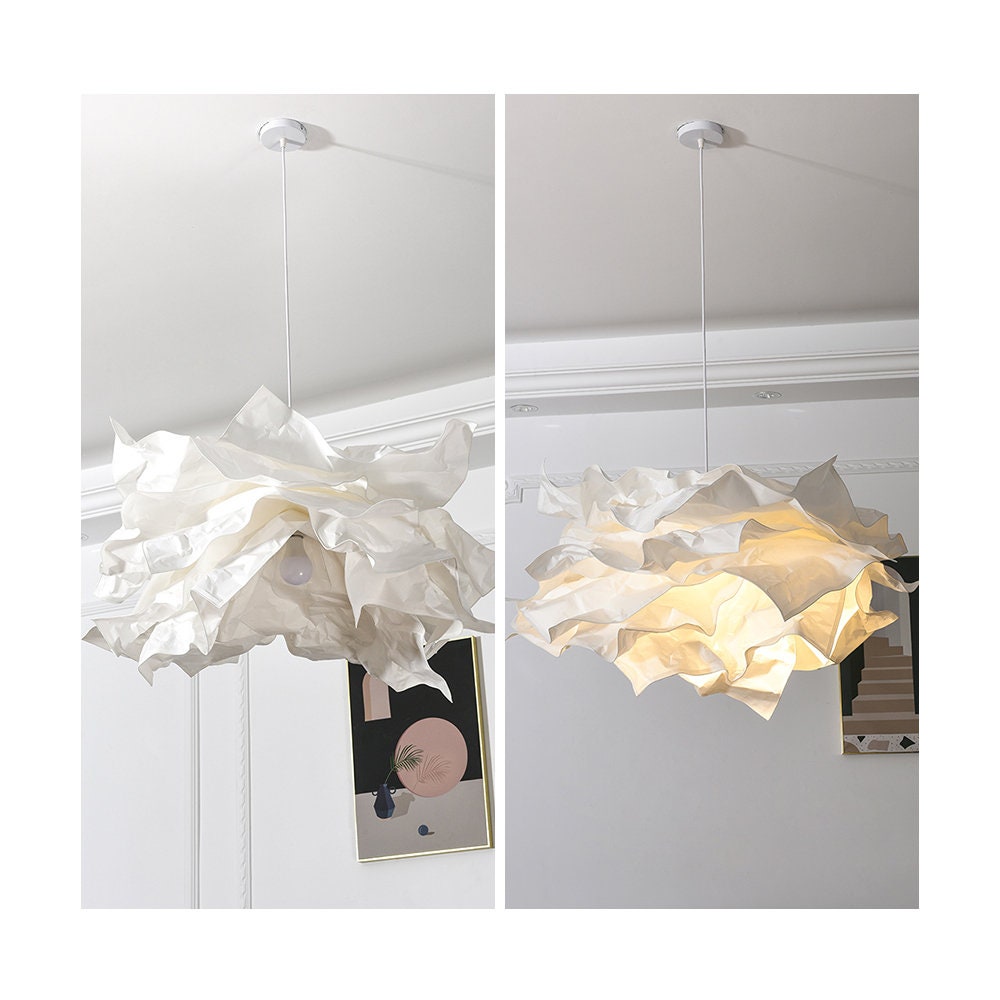 Weiße Wolken-Pendelleuchten aus Stoff, kreativer Origami-Kronleuchter