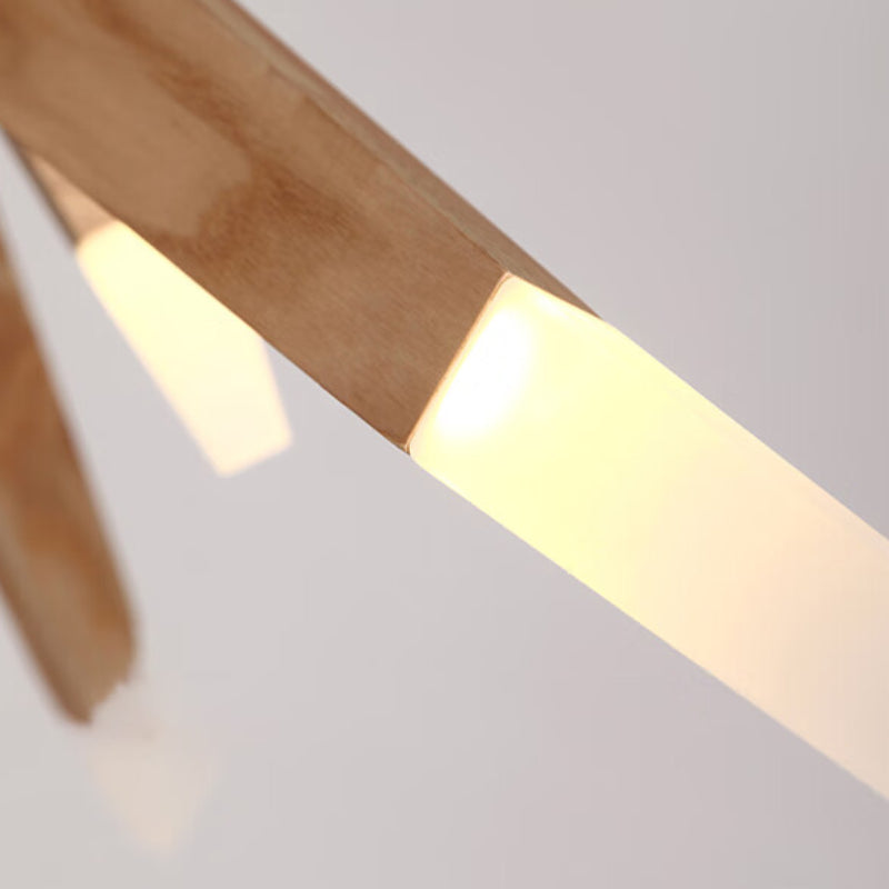 Zeitgenössische Pendelleuchte aus Holz mit Sputnik-Kronleuchter