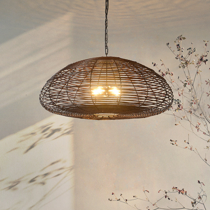 Dunkelbraune Rattan-Pendelleuchte, Bauernhaus-Küchenlampenschirm