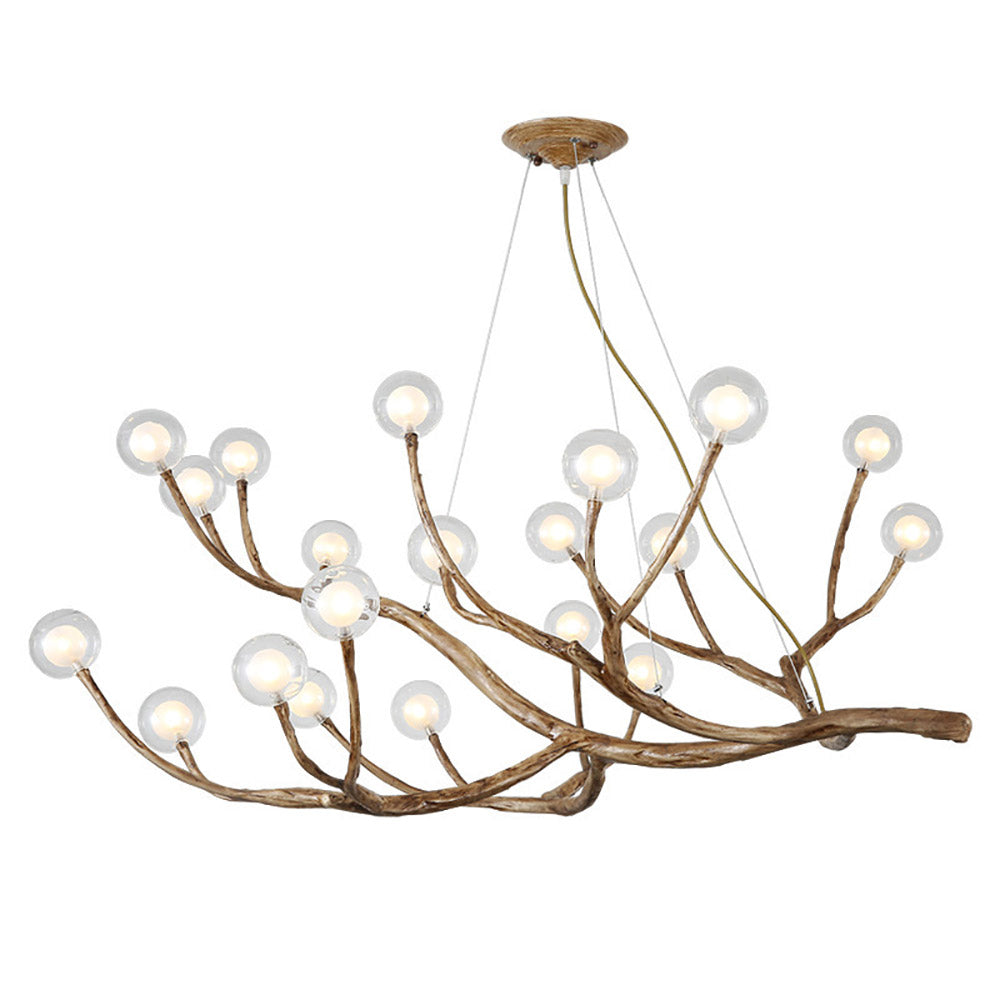 Nordic Rustic Tree Branch Hängeleuchter mit Blasenglasbeleuchtung
