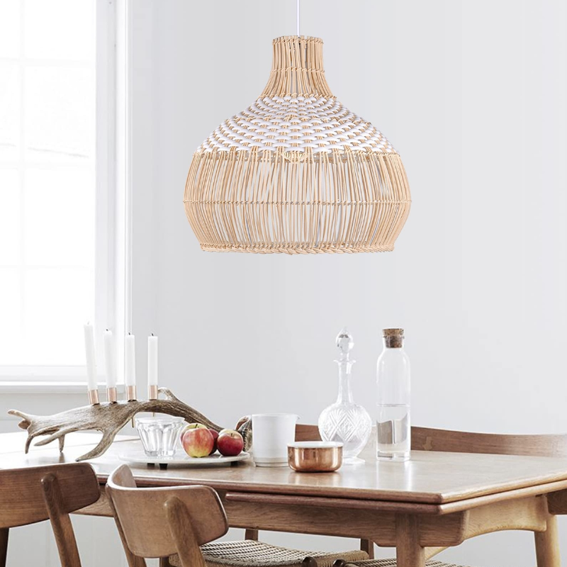 Weiße Rattan-Pendelleuchte, gewebter Rattan-Lampenschirm, 50 cm