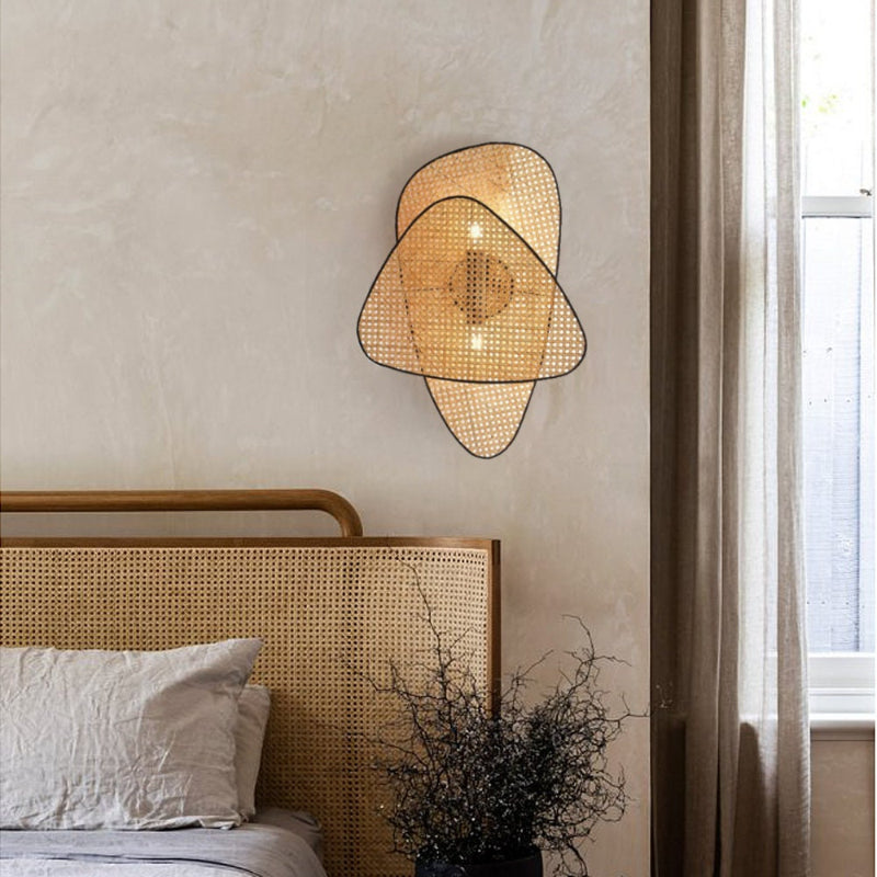 Kreative Schlafzimmer-Nachttisch-Wandlampe aus Rattan gewebt