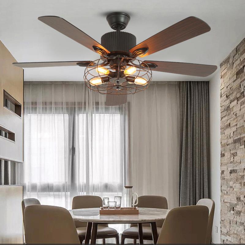 52-Zoll-Innendeckenventilator mit Käfig und 5 Flügeln aus rustikalem Metall
