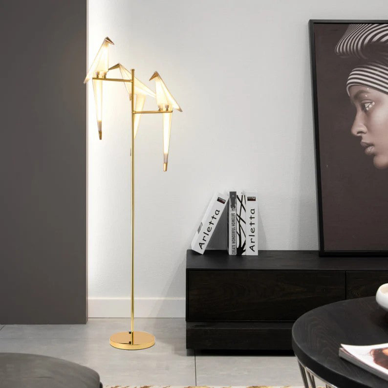 Goldene Vogel-Metall-Wohndekor-Stehlampe