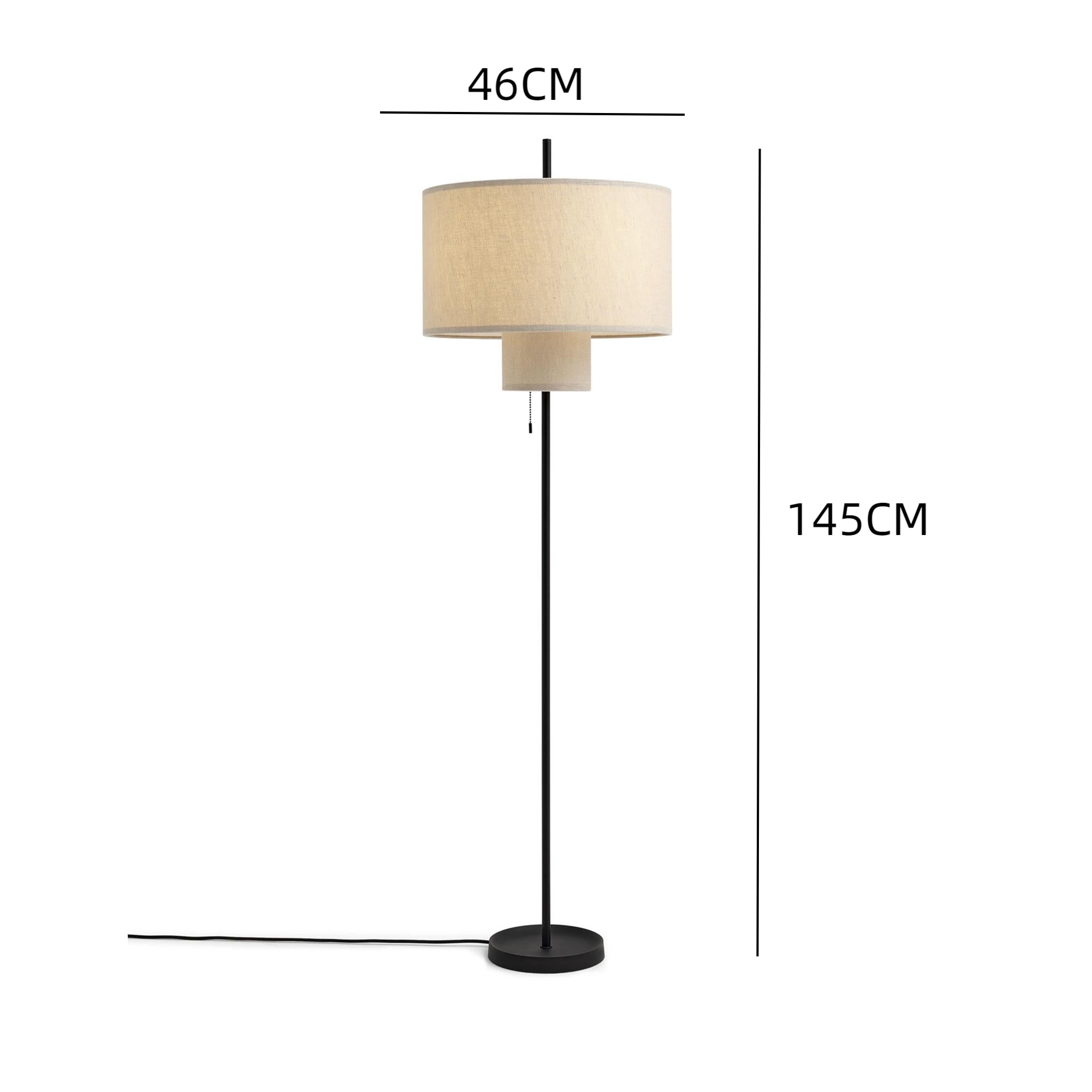 Weiße moderne Stehlampe aus Metall mit Stoffschirm