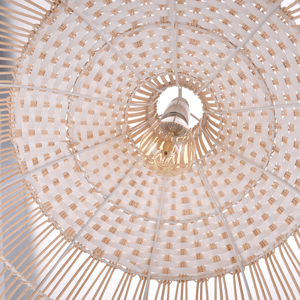 Weiße Rattan-Pendelleuchte, gewebter Rattan-Lampenschirm, 50 cm