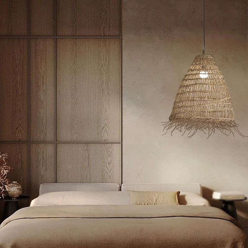 Moderne kegelförmige Pendelleuchte aus Rattan