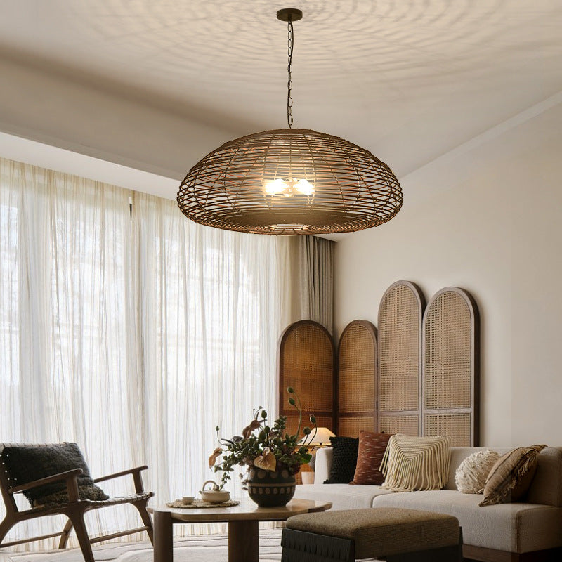 Dunkelbraune Rattan-Pendelleuchte, Bauernhaus-Küchenlampenschirm