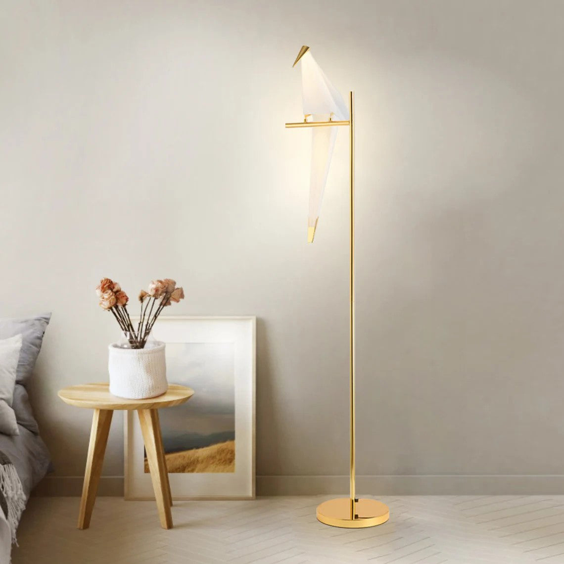 Goldene Vogel-Metall-Wohndekor-Stehlampe
