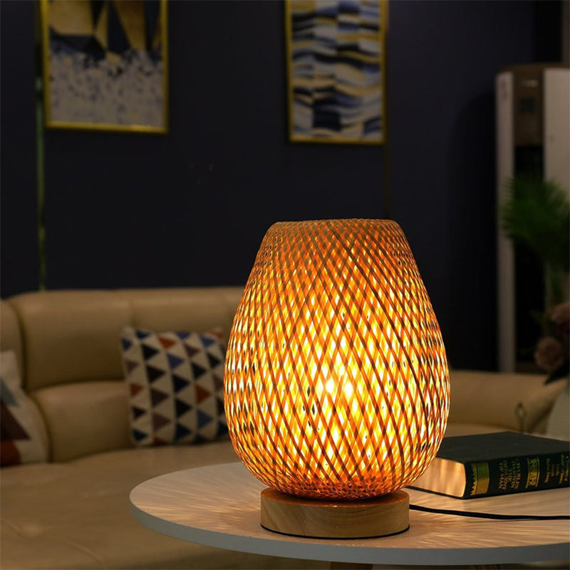 Bambusgeflecht-Tischlampe, augenschonendes Schlafzimmer-Nachtlicht