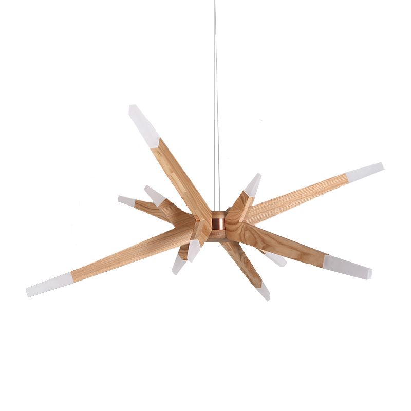 Zeitgenössische Pendelleuchte aus Holz mit Sputnik-Kronleuchter