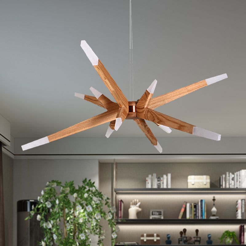 Zeitgenössische Pendelleuchte aus Holz mit Sputnik-Kronleuchter